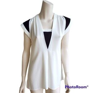 NWT! SALE! ANNE FONTAINE PARIS White and Black Tunic Blouse Top Sz 40 6 8